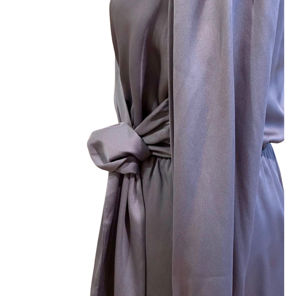 Express Satin Gray Faux Wrap Long Sleeve Tie Mini Dress Cocktail Size Small - Picture 3 of 10